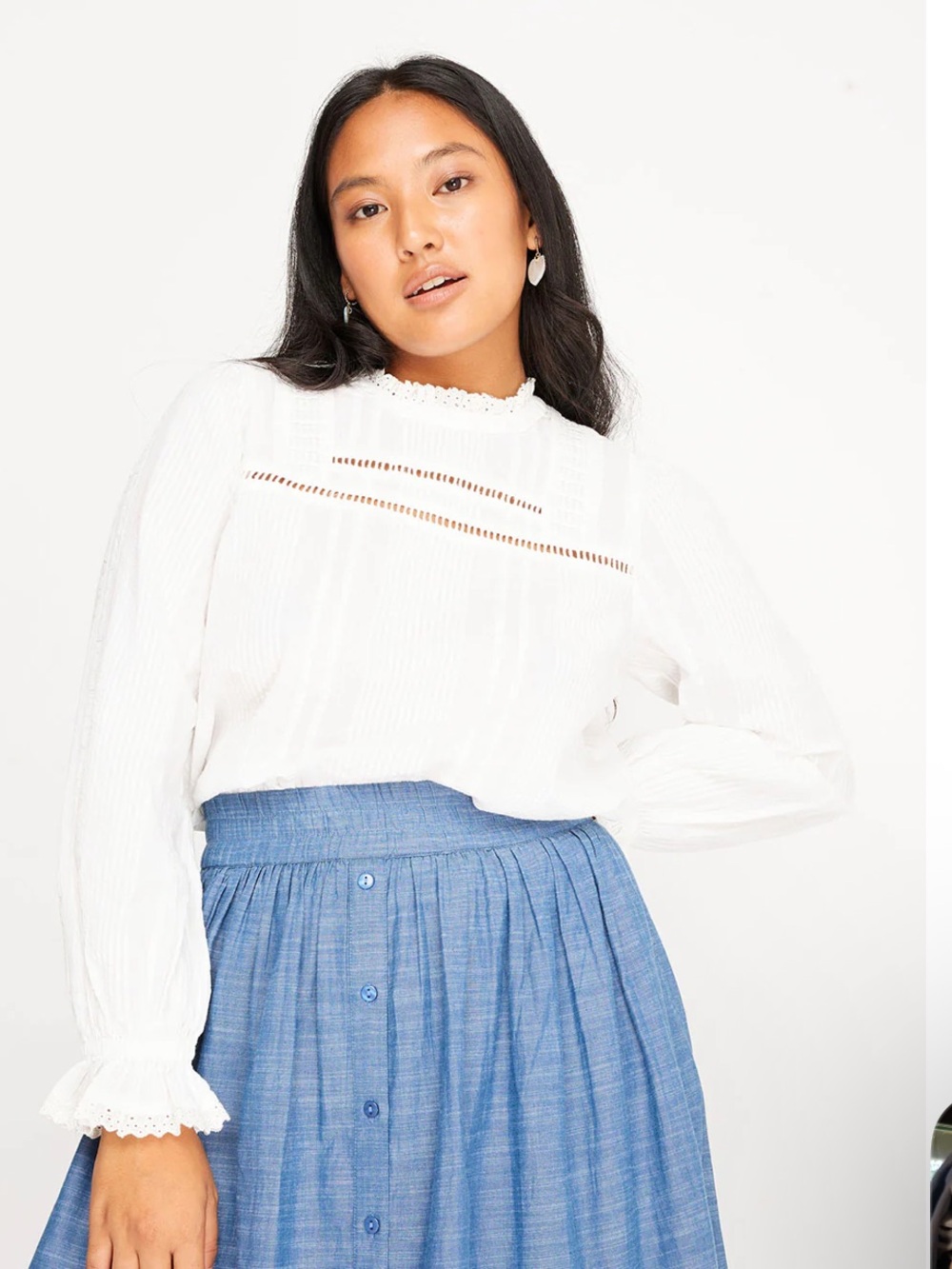 OPHELIA & INDIGO Ruby blouse white cotton long sleeve button back XS